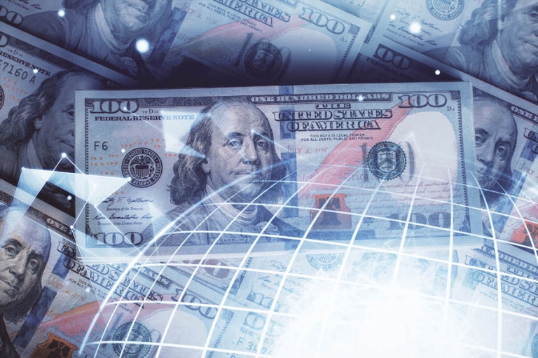 Need Quick Cash? Your Stocks Might Be the Lifeline You Didn’t Know You Had; Double exposure of world map drawing over us dollars bill background. International concept.